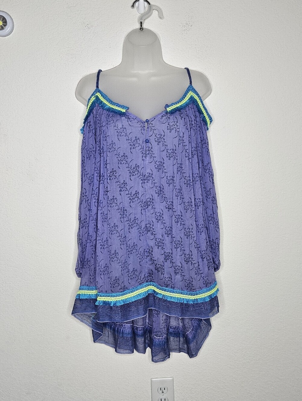 Poupette St Barth Purple Boho Crochet Trim Tunic Top Small Oversize Boho Floral